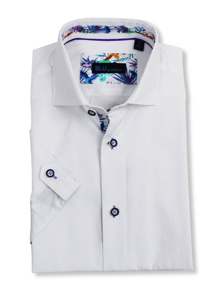 BLU - Short Sleeve Sport Shirt - 100% Cotton - Shaped Fit - B2142085  Clearance