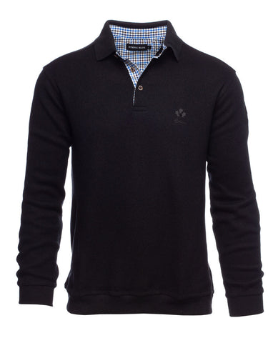 Ethnic Blue - Soft Feeling Polo Sweater - 3-Button Placket - Cotton/Poly Blend  5980M