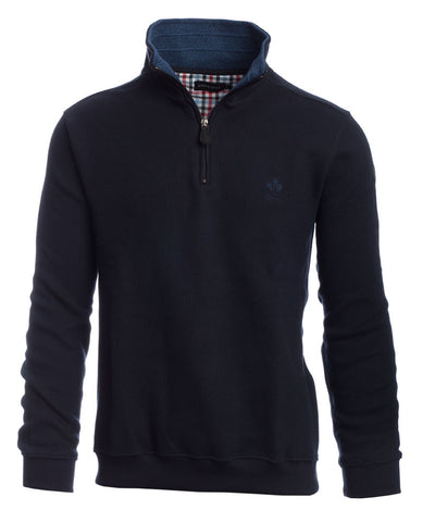 Ethnic Blue - Quarter Zip Mock Neck Pullover - Soft - Brushed Knit Wool Blend- 5989M