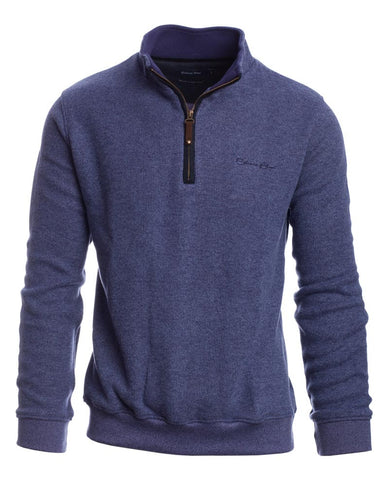 Ethnic Blue - Quarter Zip Mock Neck Pullover - Soft - Brushed Knit Wool Blend- 90120K