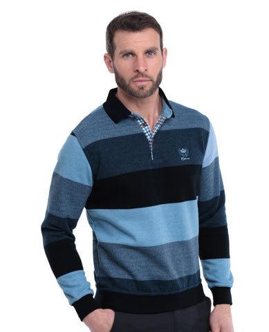 Ethnic Blue -  Polo Sweater - Soft Fleecy Inside - Cotton/Poly Blend - 9029I