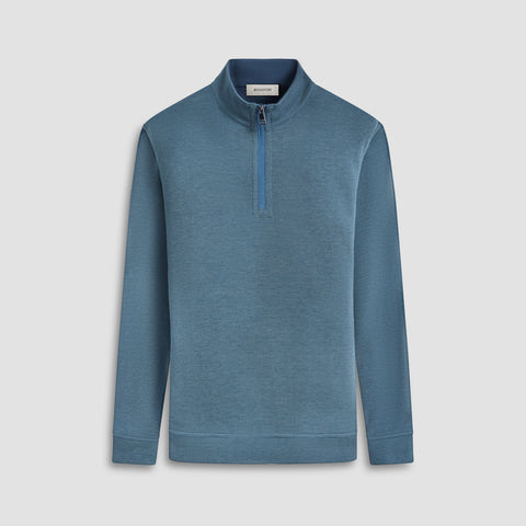 Bugatchi - Reversible Pique/Fishermen Knit Long Sleeve - Quarter Zip Mock Neck Pullover - Cotton Blend - FF2409K25